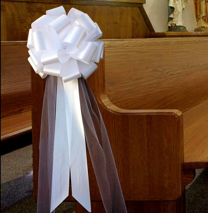 large-white-wedding-bows-with-tulle-tails