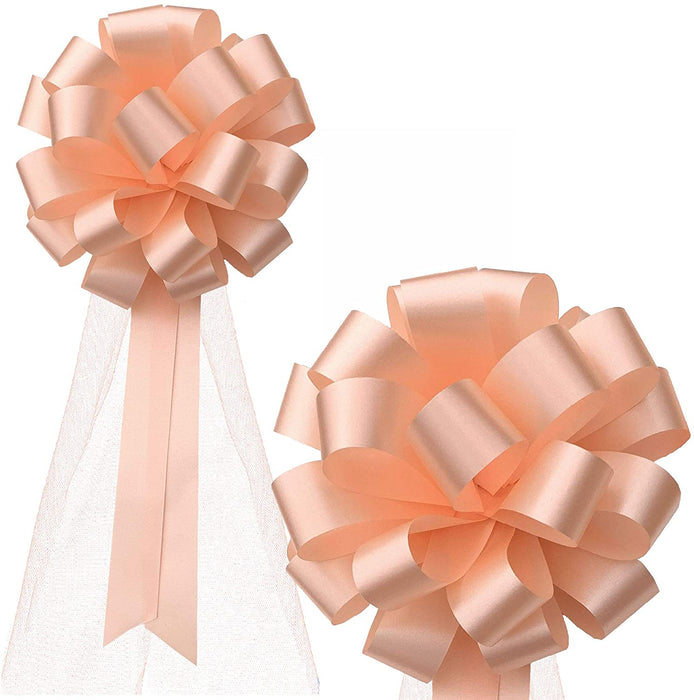 Wedding Pull Bows with Tulle Tails - 8" Wide, Set of 6