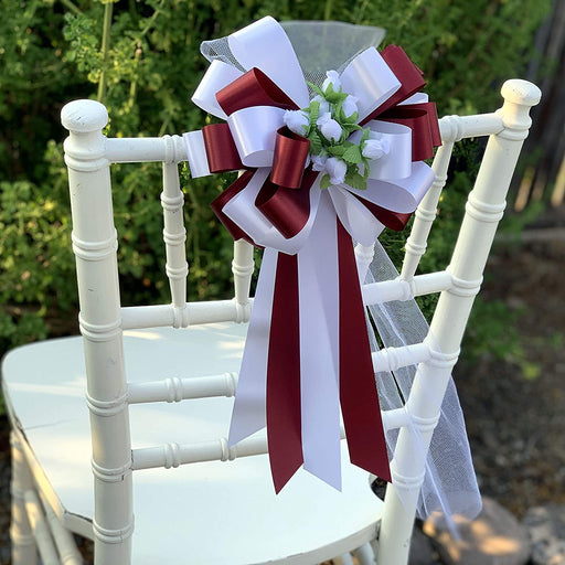 burgundy-white-bows-with-rosebuds-and-tulle-tails