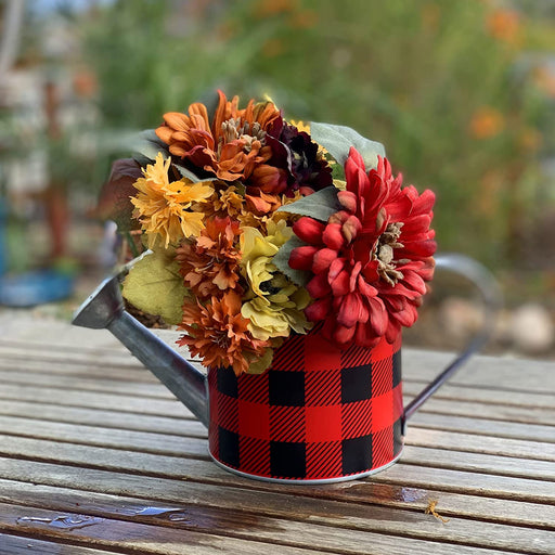 buffalo-plaid-watering-can-planter