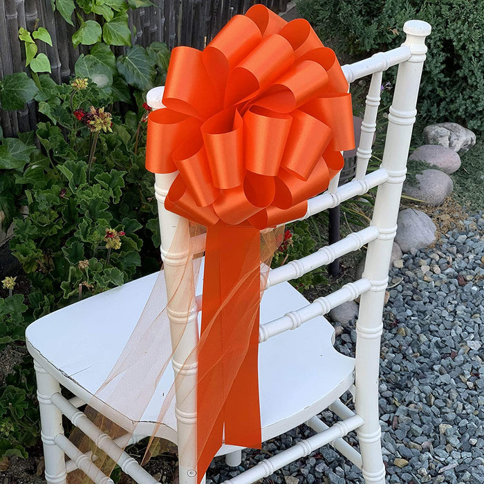 large-orange-wedding-bows-with-tulle-tails