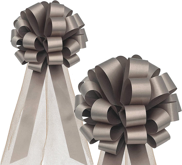 Wedding Pull Bows with Tulle Tails - 8" Wide, Set of 6