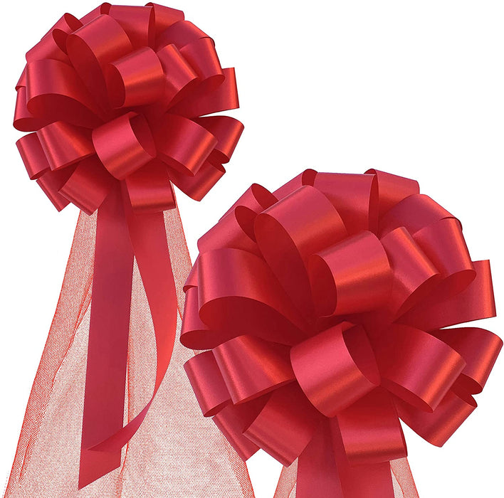 Wedding Pull Bows with Tulle Tails - 8" Wide, Set of 6