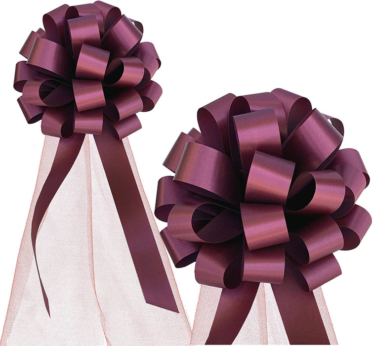 Wedding Pull Bows with Tulle Tails - 8" Wide, Set of 6