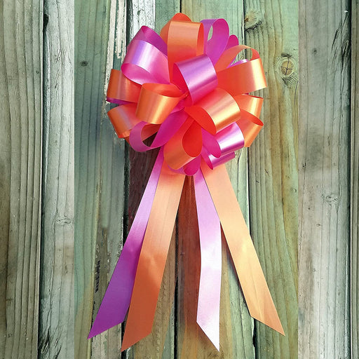 Orange and Hot Pink Fuchsia Wedding Pew Pull Bows - 8" Wide, Set of 6