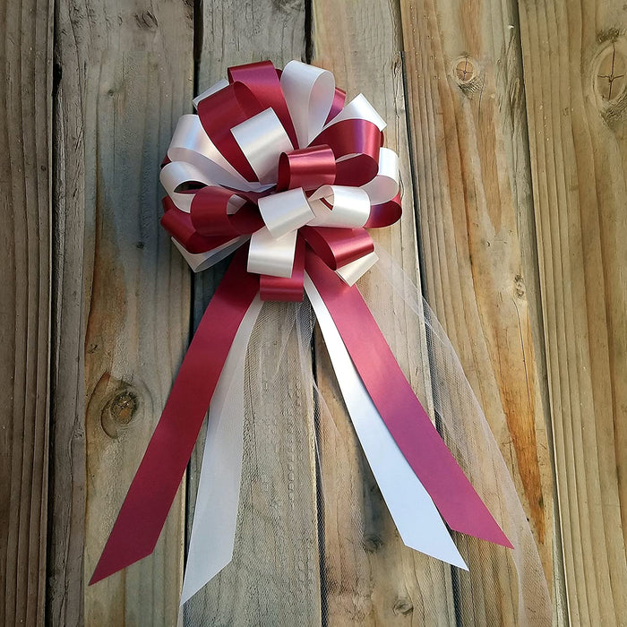 white-burgundy-wedding-reception-bows