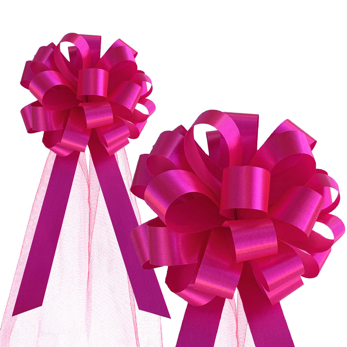 Wedding Pull Bows with Tulle Tails - 8" Wide, Set of 6