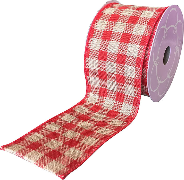 Red Gingham Wired Christmas Ribbon - 2 1/2" x 10 Yards