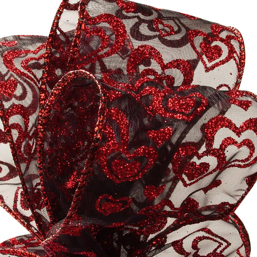 Valentine Glitter Hearts Sheer Ribbon – 2 1/2" x 10 Yards