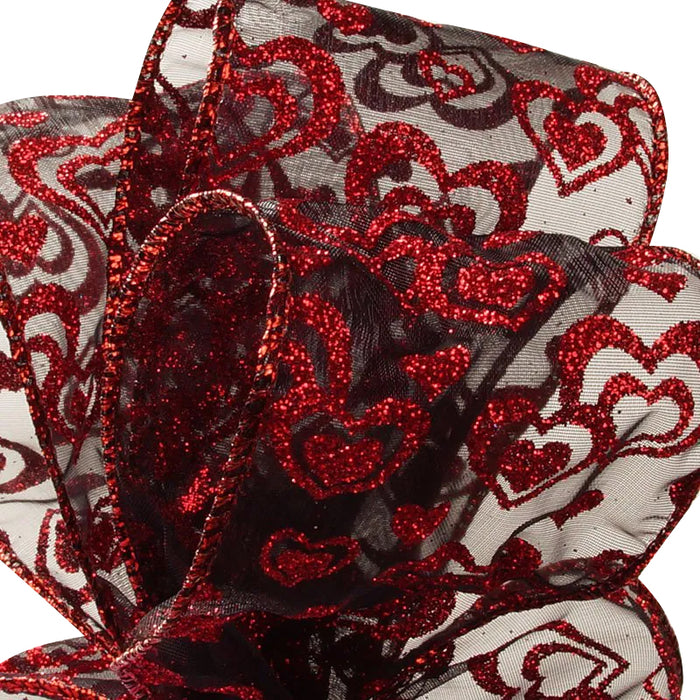 Valentine Glitter Hearts Sheer Ribbon – 2 1/2" x 10 Yards