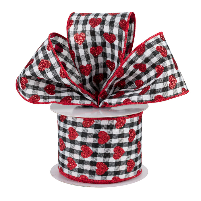 Buffalo Plaid Glitter Hearts Ribbon – 2 1/2" x 10 Yards