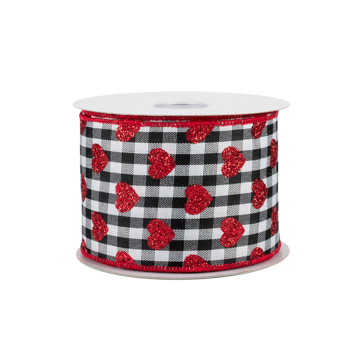 Buffalo Plaid Glitter Hearts Ribbon – 2 1/2" x 10 Yards