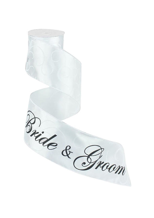 White Wired Wedding Ceremony Ribbon – 4” x 10 Yards, Bride & Groom