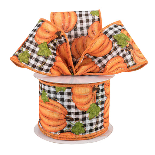 Pumpkin Patch Plaid Wired Ribbon - 2 1/2" x 10 Yards, Black & White Buffalo Plaid