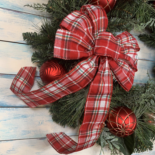 red-white-plaid-pre-tied-christmas-bows