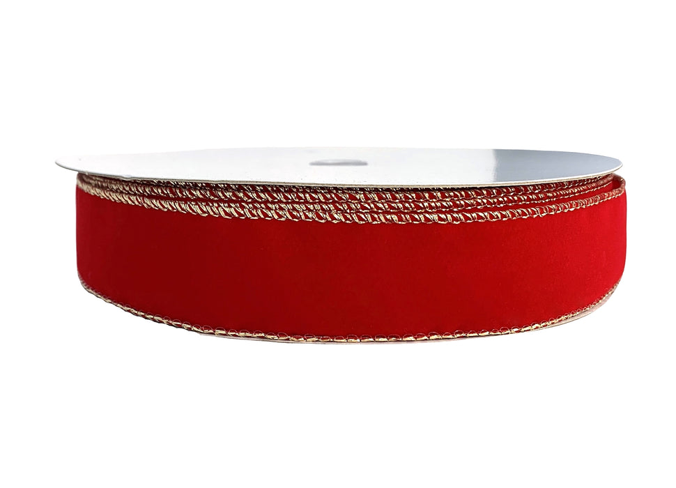 Gold Edge Red Velvet Ribbon - 1 1/2" x 50 Yards