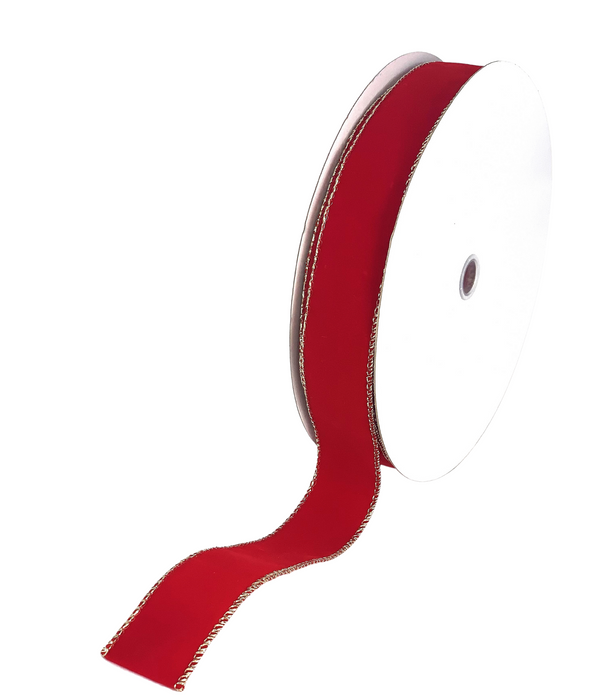 Gold Edge Red Velvet Ribbon - 1 1/2" x 50 Yards