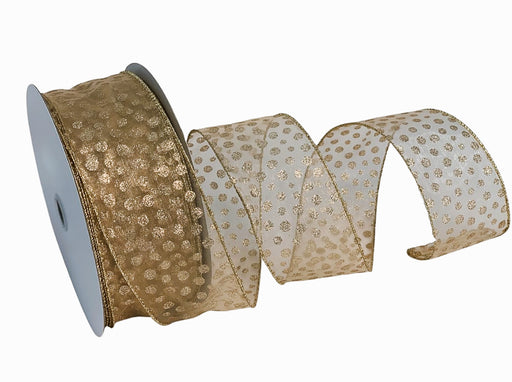 Gold Glitter Polka Dots Ribbon- 2 1/2" x 50 Yards