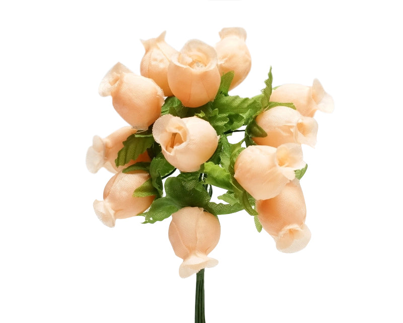 Peach Artificial Silk Flower Roses - 12 Mini Bouquets of 12 Rosebuds, 144 Rosebuds Total