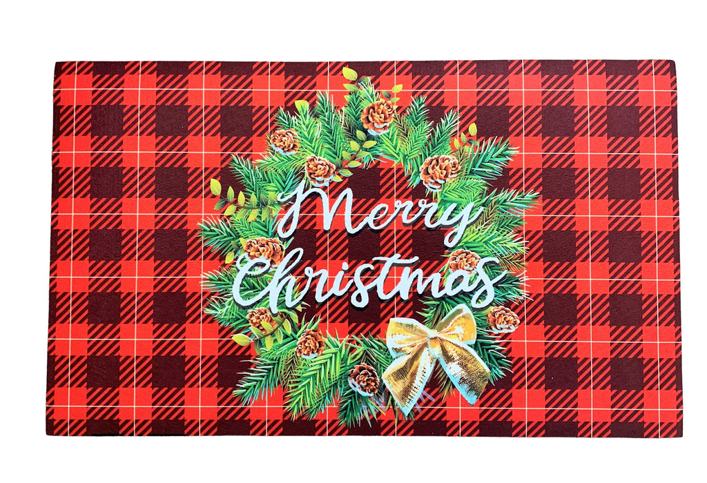 Buffalo Plaid Merry Christmas Door Mat - 18" x 30"