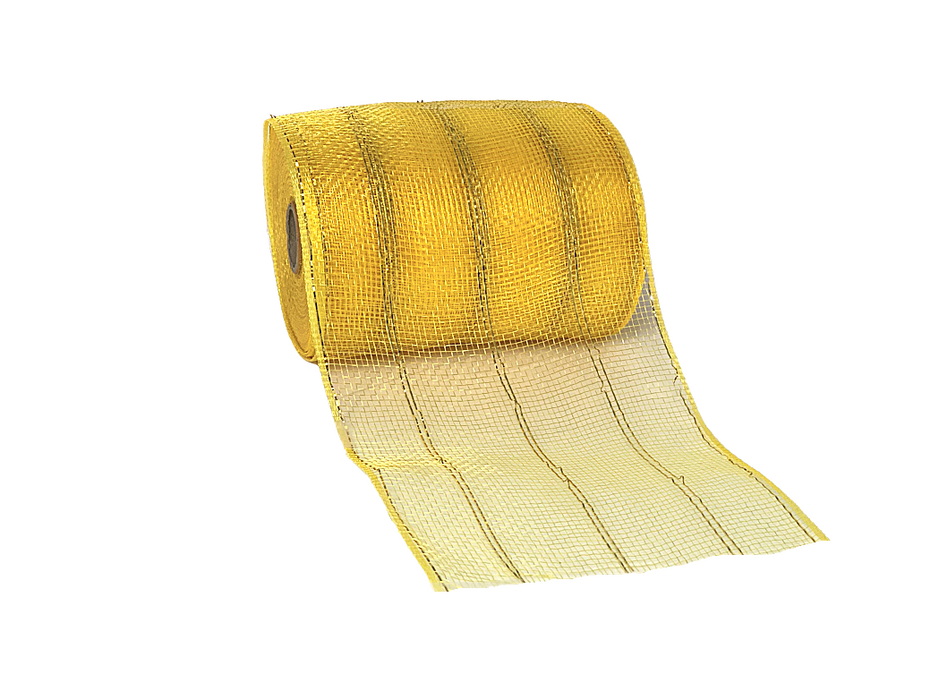 Christmas Wreath Maker Deco Mesh - 6" x 20 Yards, Yellow Gold & Metallic Gold Striped