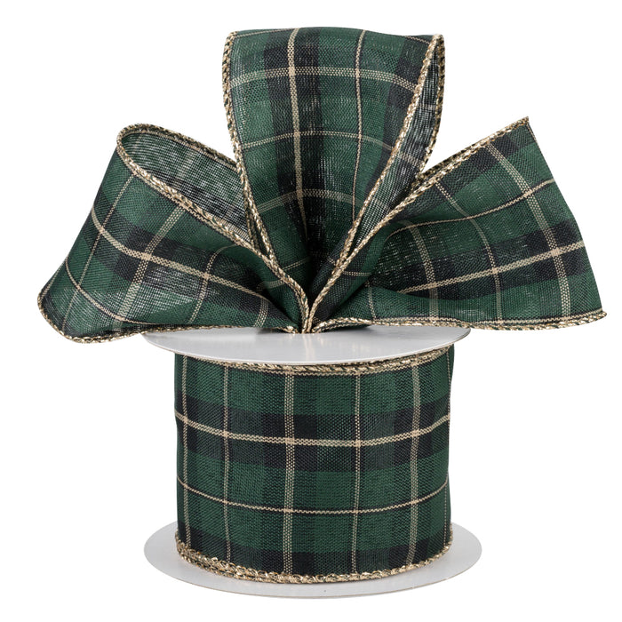 green-black-plaid-wired-edge-ribbon