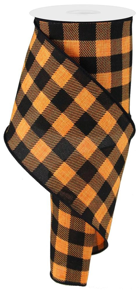 black-orange-buffalo-plaid-wired-edge-ribbon