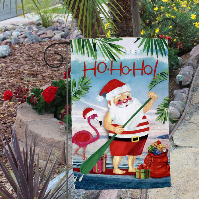 Ho-ho-ho paddle boarding Santa  garden flag