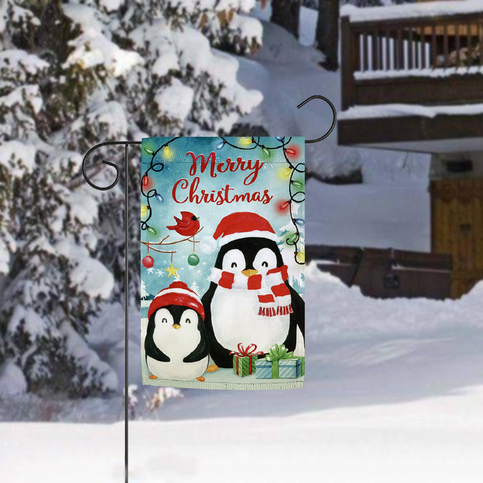 merry christmas from a penguine family garden flag