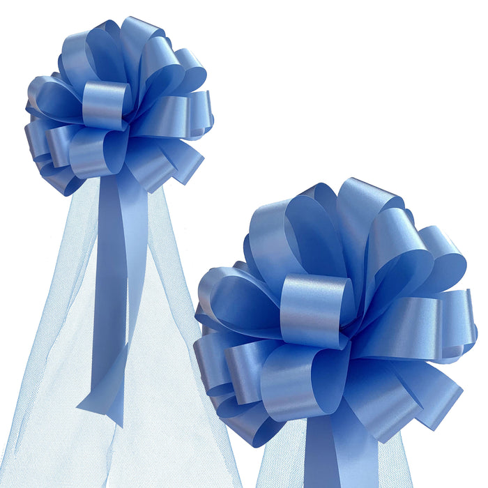 Wedding Pull Bows with Tulle Tails - 8" Wide, Set of 6