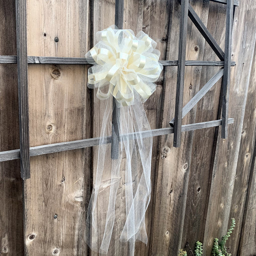 Large Assembled Ivory Tulle Wedding Bows for Church Pews - 9" Wide, Set of 6