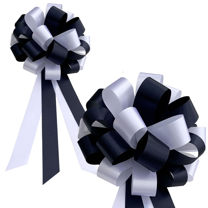 Navy Blue & White Pull Bows - 8" Wide, Set of 6, Wedding Pew Decorations