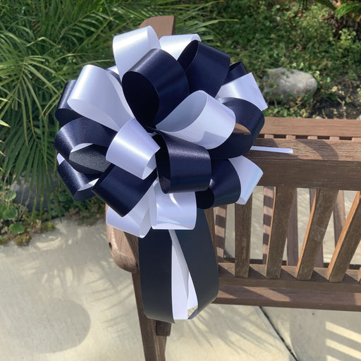 Navy Blue & White Pull Bows - 8" Wide, Set of 6, Wedding Pew Decorations