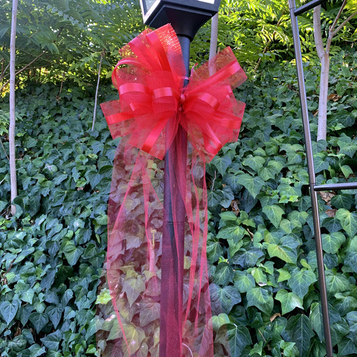 Large Red Tulle Ribbon Assembled Pew Bows - 10" Wide, Set of 6